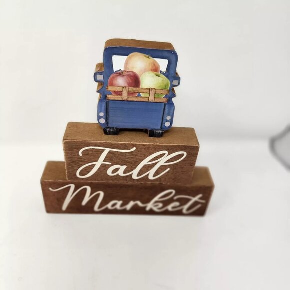 Ashland Fall Market blue truck pumpkin fall harvest decor pieces wooden canvas - Picture 2 of 3